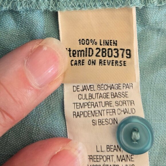 L.L.Bean Womens Medium Turquoise Linen Button-Down Long Sleeve Shirt Pintuck - Picture 8 of 9